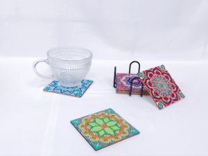 6pcs/Set DIY Diamond Art Coasters with Holder Mandala Crystal Rhinestones Wood Coasters Flowers Diamond Art Coasters for Adults