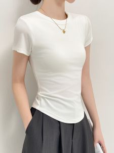 Womens Slim Fit Short Sleeve T-Shirt Modal Cotton Fishbone round Neck Base Shirt Casual Summer Top Breathable Wear Resistant