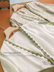Áo Khoác Nữ Cổ V Nút Đơn Ren Đối Chiếu Lụa Pha Jacquard Thêu