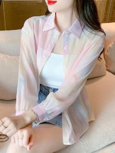 เสื้อเชิ้ตผู้หญิงแขนยาวบางระบายอากาศได้ดีป้องกันรังสียูวี ฤดูร้อน 2025 ใหม่ เสื้อคลุมคาร์ดิแกนผ้าชีฟองกันแดด เสื้อคลุมกันหนาว