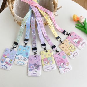 Sanrio Kuromi Melody Pochacco Cinnamoroll Hard Card Holder with Rope Slide Cover Kuromi Cinnamoroll Student ID Card Bank Card Photocard Hanging Neck Holder