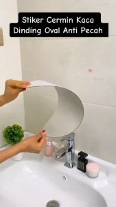 BB7 - Mirror Stiker Cermin Dinding Oval Anti Pecah Acrylic Kaca Cermin Dekorasi Tempelan Wall Sticker