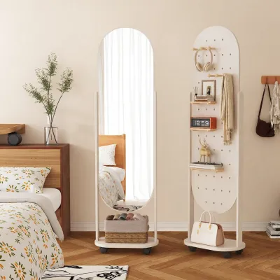 SAMEDREAM | Rotatable Full-length Mirror With Holes Board Multifunction Storage Hanging Mobile Mirror