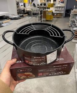 Chảo chiên chống dính EMOOJOO nhật bản đường kính 20cm có khay ráo đỡ mỡ vân đá siêu bền