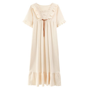 Miiow | Pure Cotton Sleep Dress Womens Style 2025 New Summer Short Sleeve Long Dress Plus Size Sleepwear Can Be Worn Outside Home Clothes