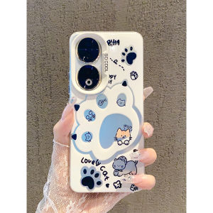 Honor 90 5G Case Honor X9A A9B X9C Cartoon Cute Line Cat Paw Matte Hard Shockproof Case With Camera Lens Protecotr IMD Luxury Plating Button ins style Phone Cover
