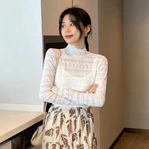 chaqi | Lace Hollow Out Mesh Blouse