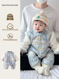 Newborn Baby Romper Autumn Winter Outfit Fleece Lined Infant Wear Traditional Chinese Style Hanfu Tang Suit Childrens Clothing