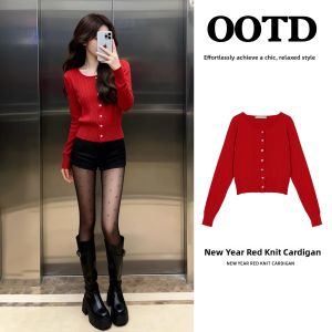 SUHUIQIAN | Red Knit Womens Winter Outfit