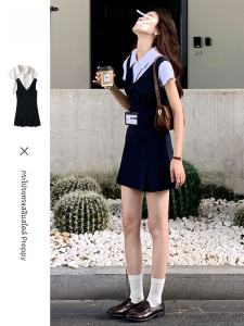Sweet Style College Vibes Sleeveless Vest Dress Women Summer 2025 New Small Size Slimming Korean System Set Short Skirt