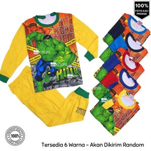 HMShopa - Stelan Piyama Superhero Hulk Hijau Baju setelan anak harian dan baju tidur 2-10 tahun keren karakter katun lengan panjang bisa dicuci dengan mesin