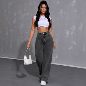 Jeans for Woman Y2k Jeans Loose Wide Leg Drag Ash Gray High Waist Vintage Streetwear Fashion Casual Trend 2025 Comfort Fit
