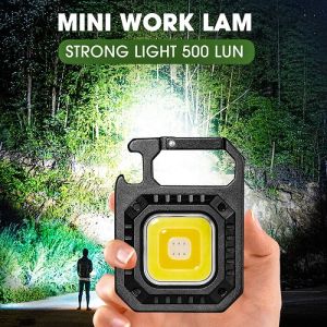【Cheap Price】LED Flashlight 800 Lumens COB RECHARGEABLE KEYCHAIN Mini Flashlight 4 Light Modes Portable Pocket Light with Folding Bracket Bottle Opener and Magnet Base for Fishing Walking Camping