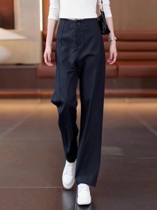 High Waist Loose Straight Leg Trousers Womens plus Size Casual Pants Dark Blue Nine Points Knife Edge Autumn Fashion 2025