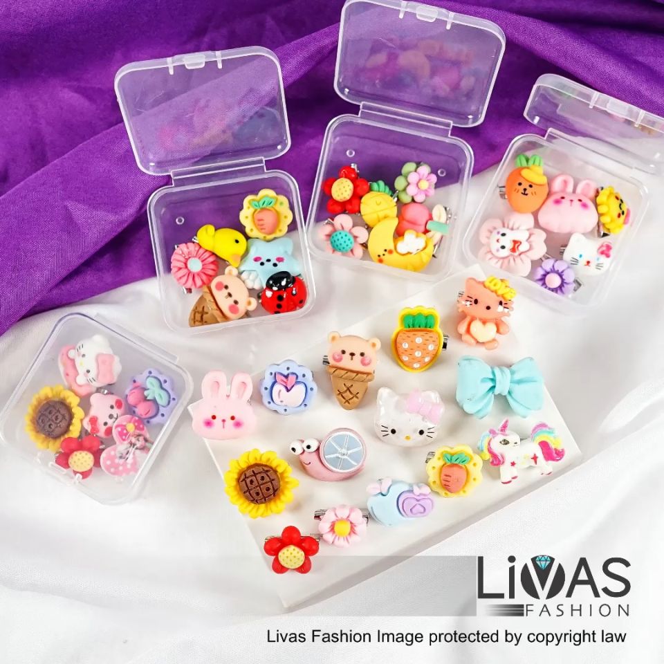 Baby Brooch Cartoon 6pcs/10pcs Random Acrylic Resin Mix Cute Pin Tudung Jarum Peniti Muslimah Kerongsang Brooch Comel With Box Pin Tudung Viral Jenis Panjang Cantik Comel
