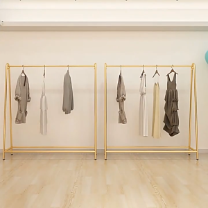 【Ready Stock】Golden Steel Pipe Clothes Rack Clothing Store Display Shelf Bold Drying Hanging 200CM Penyangkut rak baju