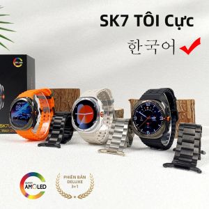 Đồng Hồ Thông Minh Hàn Quốc Ultra 7 2025 Màn Hình AMOLED Pin 500mAh GPS Thể Thao Hỗ Trợ Android iOS Gọi BT Chống Nước IP68 Dành Cho Nam