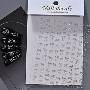 1Pcs 3D Metal Silver Bowknot Nail Art Sticker Exquisite Ribbon Self-Adhesive Nails Decals Y2K Bow Slider DIY Manicure Accesories