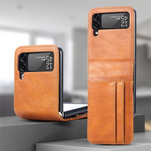 Multi-Card Holder Z Flip 3 4 Wallet Case Leather Cover Vintage Leatherette Hinge Protection Samsung Galaxy Z Flip 4 Casing Shockproof Durable Hard PC Phone Case Accessories