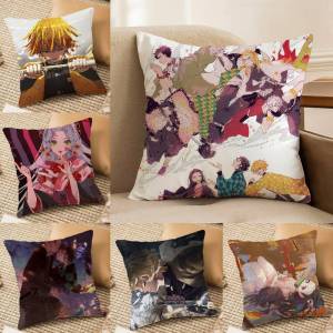 Bandai | Demon Slayer Upper Moon Demons Anime Plush Pillow Cover Soft Short Plush Cushion Cover For Sofa Bedroom Home Decor Gift