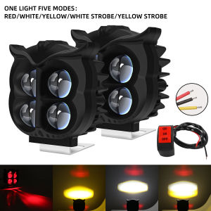KEVANLY | Owl Style Motorcycle Auxiliary Lights Fog Light 5 Modes Projector Lens Spotlight Scooter Motorbike Head Light Driving Lamp Red