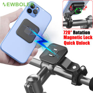 Newboler Magnetic Motorcycle Bicycle Phone Holder 3M Tape Universal Quick Mount Bike Mobile Phone Stand 360° Rotation Cycling Handphone Holder