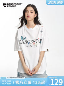 Dangerous People Xue ZhiHuan DSP Butterfly Embroidery Cotton T-Shirt Summer Loose Short Sleeve Casual Drop Shoulder Top