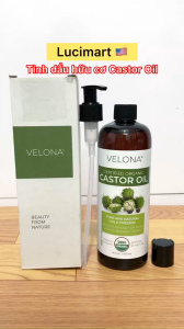 Dầu thầu dầu hữu cơ Castor Oil Velona 473ml hỗ trợ tóc lông mi lông mày [Hàng Mỹ]