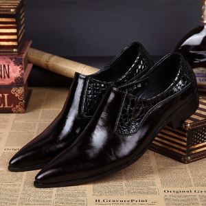 Pointed Leather Shoes Mens New Arrival Pure Black Business Formal Wear Genuine Leather Non Slip Soft Bottom Casual British Genuine Leather Easiest for Match Height Increasing