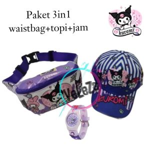 Waistbag bag anak perempuan SANRIOO 3in1 tas topi jam tangan tas waistbag anak tas anak karakter tas selempang bahu anak tas anak