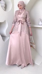 Aurora Couple Silk Dress Inner + Outer Tile Brokat dan Kemeja Batik Katun Baju Kondangan