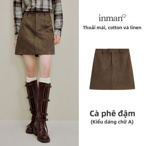 INMAN | Chân Váy Suede Velvet Màu Nâu Dáng A-Line Ôm Dáng Cao Waist