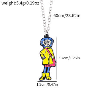 Coraline & Secret Door Pendant Necklace Gothic Anime Jewelry Unique Blue Hair Girl Figure Necklace for Fans