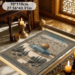 VIKAMA Luxury Sky Blue Mosque Prayer Mat Flowing Tassel Muslim Praying Mat Anti-slip Portable Pilgrimage Mat Home Decoration