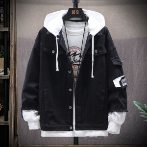 Hooded Denim Jacket Mens Spring Autumn Loose Trendy Workwear New 2025 Casual Jacket Handsome Youth Cotton Polyester Blend