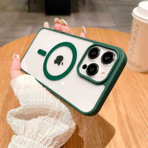 Acrylic Magnetic Wireless Charging Phone Case for iPhone 16 pro 15 Apple 14 Anti-Fall Mini Car 13 Protective Cover with Large Holes