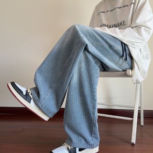 กางเกงยีนส์ทรงหลวมสไตล์อเมริกันสำหรับผู้ชาย กางเกงขายาวทรงตรงลำลอง ทรงหลวม กางเกงยีนส์ทรงตรงสำหรับผู้ชาย