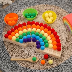 Baby Montessori Toys Wood Rainbow Color Classification Match Game Baby Sensory Education Toys Finger Coordination Exercise Gift