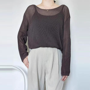 Korean Style Casual Knitted Sweater And Tank Top Set Womens Spring Fashion Two-Piece Set Hollow out Design Long Sleeve round Neck