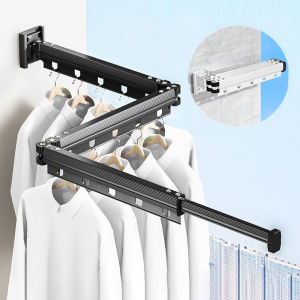 ขยายแขวนเสื้อผ้าในร่มRetractableผ้าDrying Rack Space Saving HomeซักรีดClothesline Wall Mountเสื้อผ้าRack