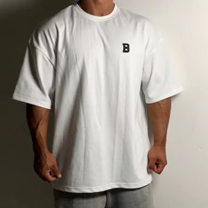 Summer Short Sleeved Mens Sports Fitness Training Wear Casual Large Size Loose T-shirt Off Heavy Cotton Short Sleeved Shoulder