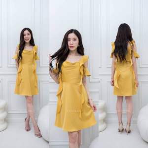 ชุดเดรส ชุดออกงาน ชุดราตรี F286 สายเกลียว 4 เส้น อ้อมแขน