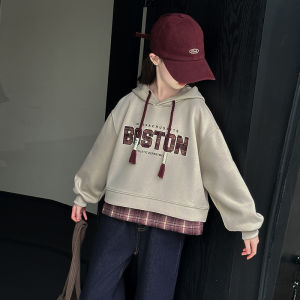 MPW | Girls Autumn Fashionable Plaid Print Sweatshirt And Jeans Set Korean Style Casual Wear For Children Ages 3-14 Machine Washable