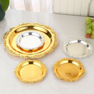Metal Gold Fruit Dish Pastry Plate Cake Salad Holder Tableware Serving Trays for Wedding Banquet Party Favor Home Kitchen Decor