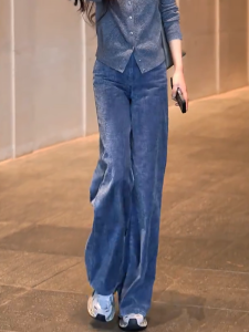 MANMI | Blue High Waist Slimming Straight Leg Pants