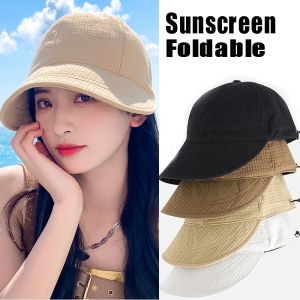 Summer Fisherman Hat Drawstring Adjustable Girl Sunshade Wide Brim Sun Cap Fashion Simple Cotton Visor Outdoors Travel Sunscreen