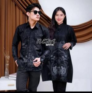 Couple Batik Tunik Kemeja Pria Seragam Batik Kerja Baju Batik Wanita Busui Jumbo Burgundy
