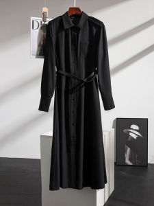 Black High Waist Shirt Dress Womens Spring Autumn Long Dress Elegant Personality Rixo Rmoco Commute Style A-Line Skirt