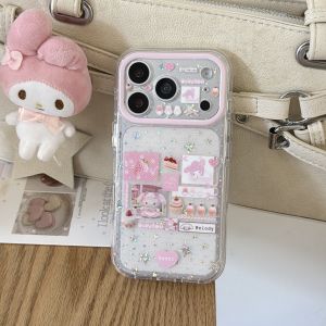 Sanrio | Japan Korea Glitter Star Melody Illustration Shockproof Phone Case For iphone 17 16 15 Pro Max Lens Protective Cover With Chain