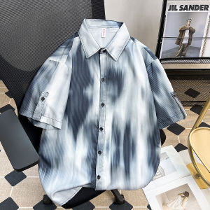 Tie-Dye Gradient Short-Sleeved Shirt Mens and Womens New Arrival 2024 Summer Cuban Collar Button Curling Casual Half-Sleeve Shirt